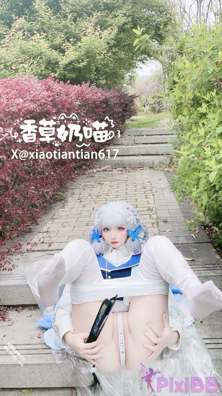 Cosplayer Vanilla Milk Meow Two tailed white tiger loli exposed outdoors PixiBB.COM 230