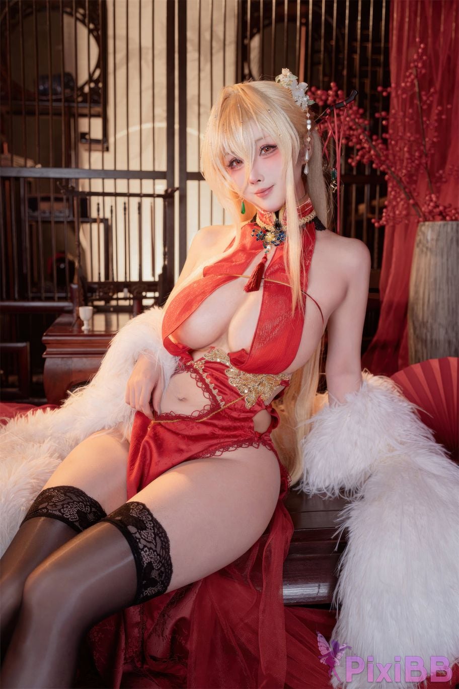 Cosplayer rioko Liangliangzi azur lane Resentment cheongsam Cup filled with fragrance PixiBB.COM 001