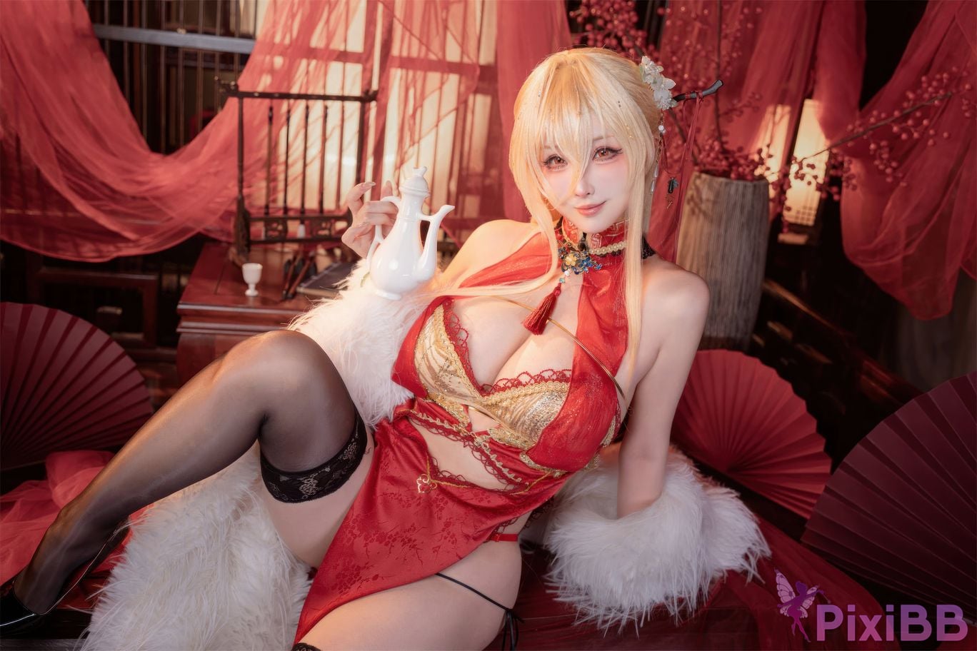 Cosplayer rioko Liangliangzi azur lane Resentment cheongsam Cup filled with fragrance PixiBB.COM 006