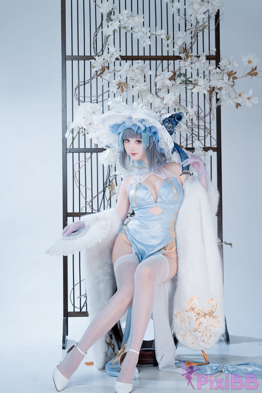 Cosplayer Noodle Fairy azur lane Cheshire cat blue cheongsam PixiBB.COM 001