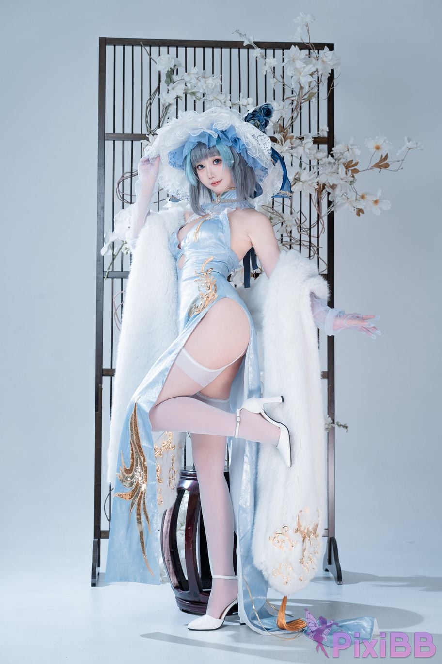 Cosplayer Noodle Fairy azur lane Cheshire cat blue cheongsam PixiBB.COM 002