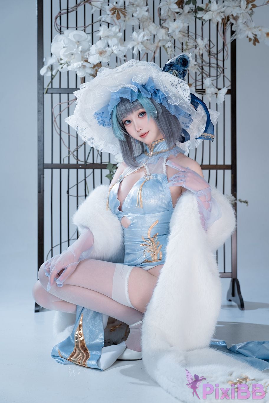 Cosplayer Noodle Fairy azur lane Cheshire cat blue cheongsam PixiBB.COM 003