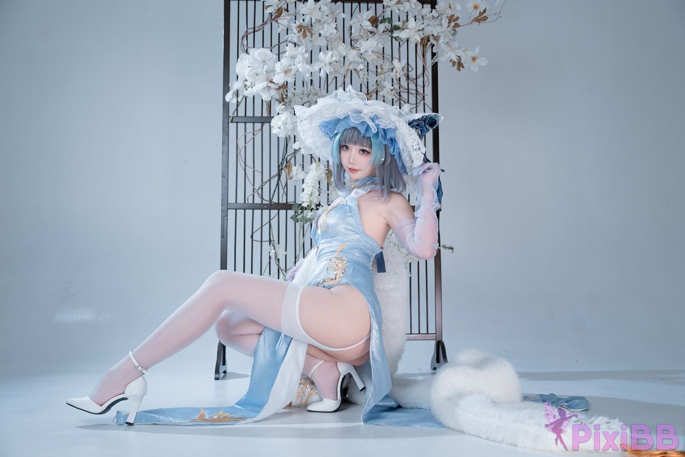 Cosplayer Noodle Fairy azur lane Cheshire cat blue cheongsam PixiBB.COM 004