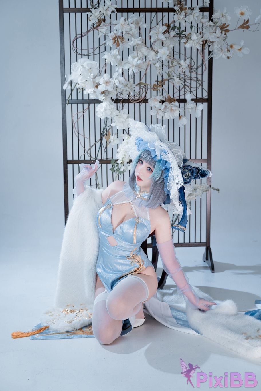 Cosplayer Noodle Fairy azur lane Cheshire cat blue cheongsam PixiBB.COM 006