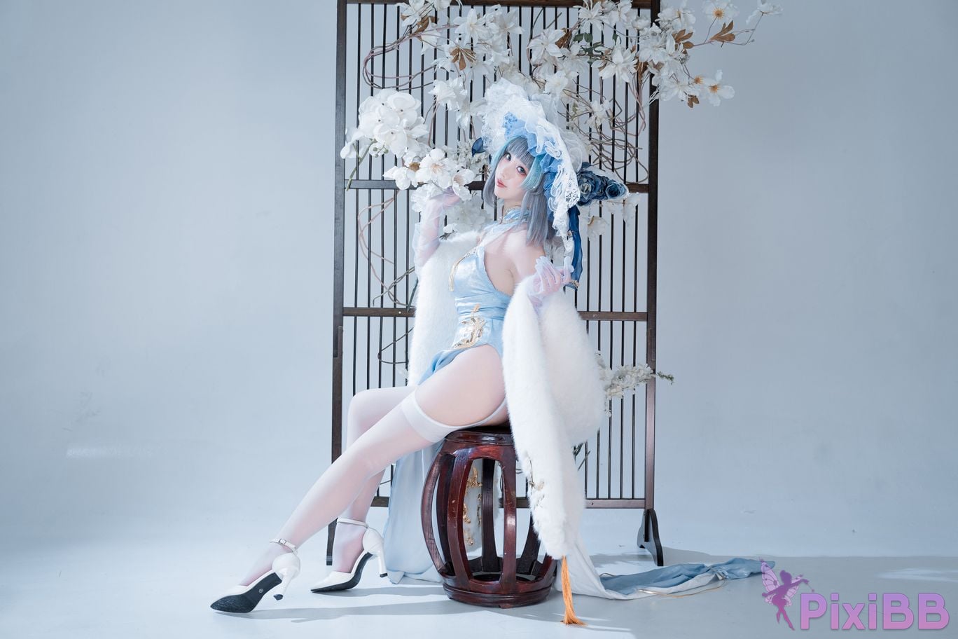 Cosplayer Noodle Fairy azur lane Cheshire cat blue cheongsam PixiBB.COM 008