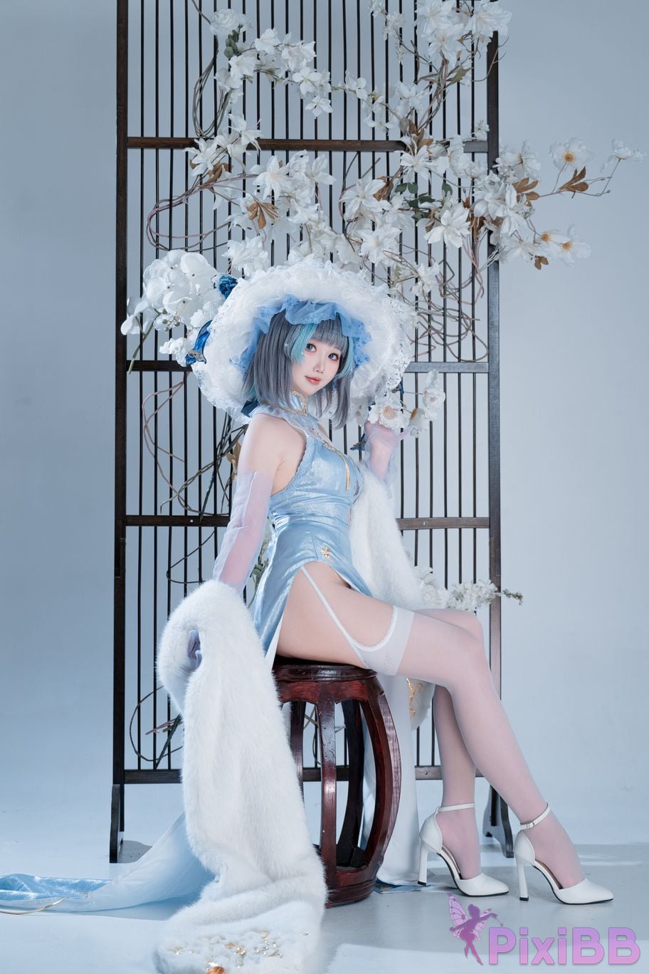 Cosplayer Noodle Fairy azur lane Cheshire cat blue cheongsam PixiBB.COM 009
