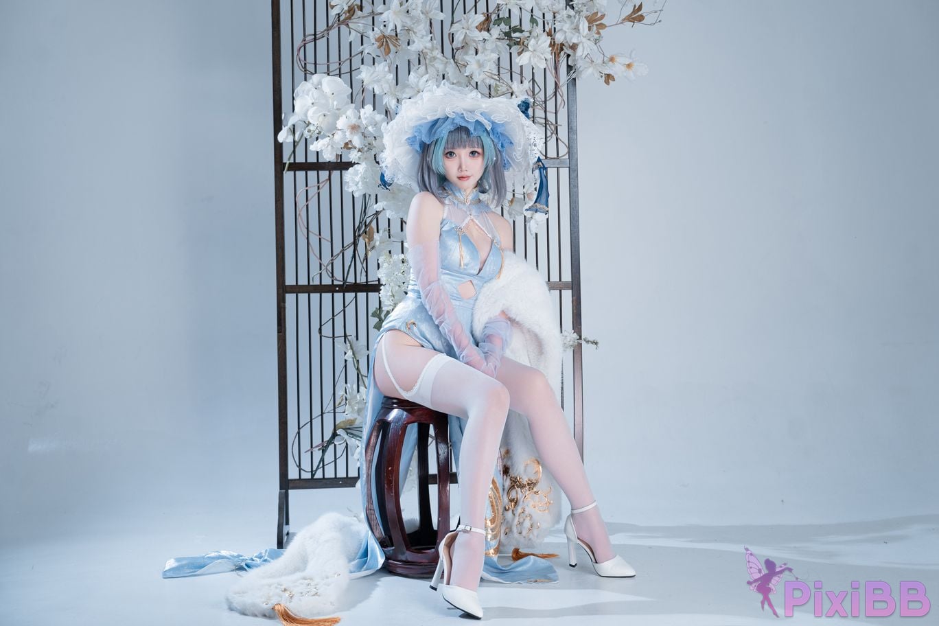 Cosplayer Noodle Fairy azur lane Cheshire cat blue cheongsam PixiBB.COM 010