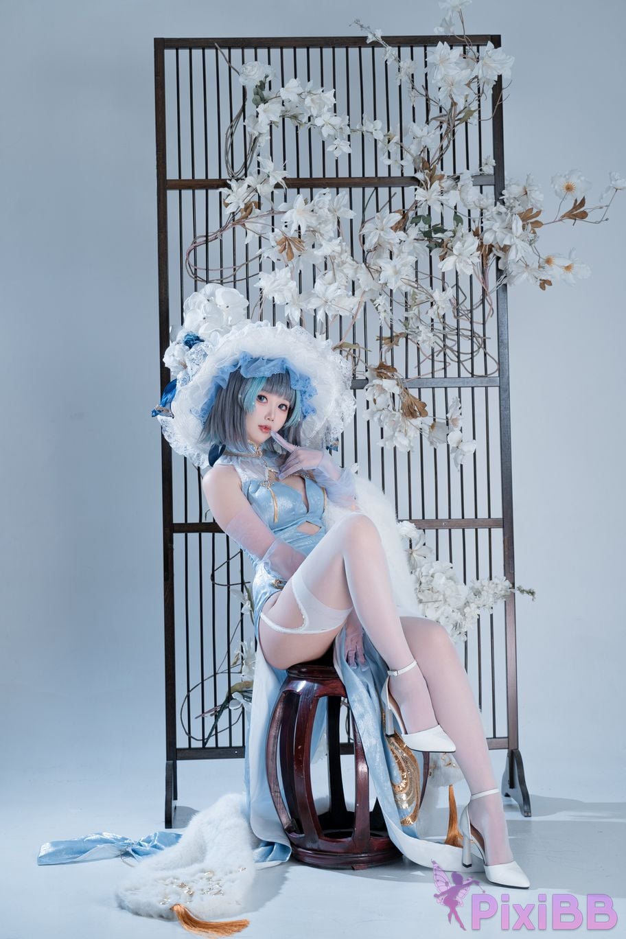 Cosplayer Noodle Fairy azur lane Cheshire cat blue cheongsam PixiBB.COM 011