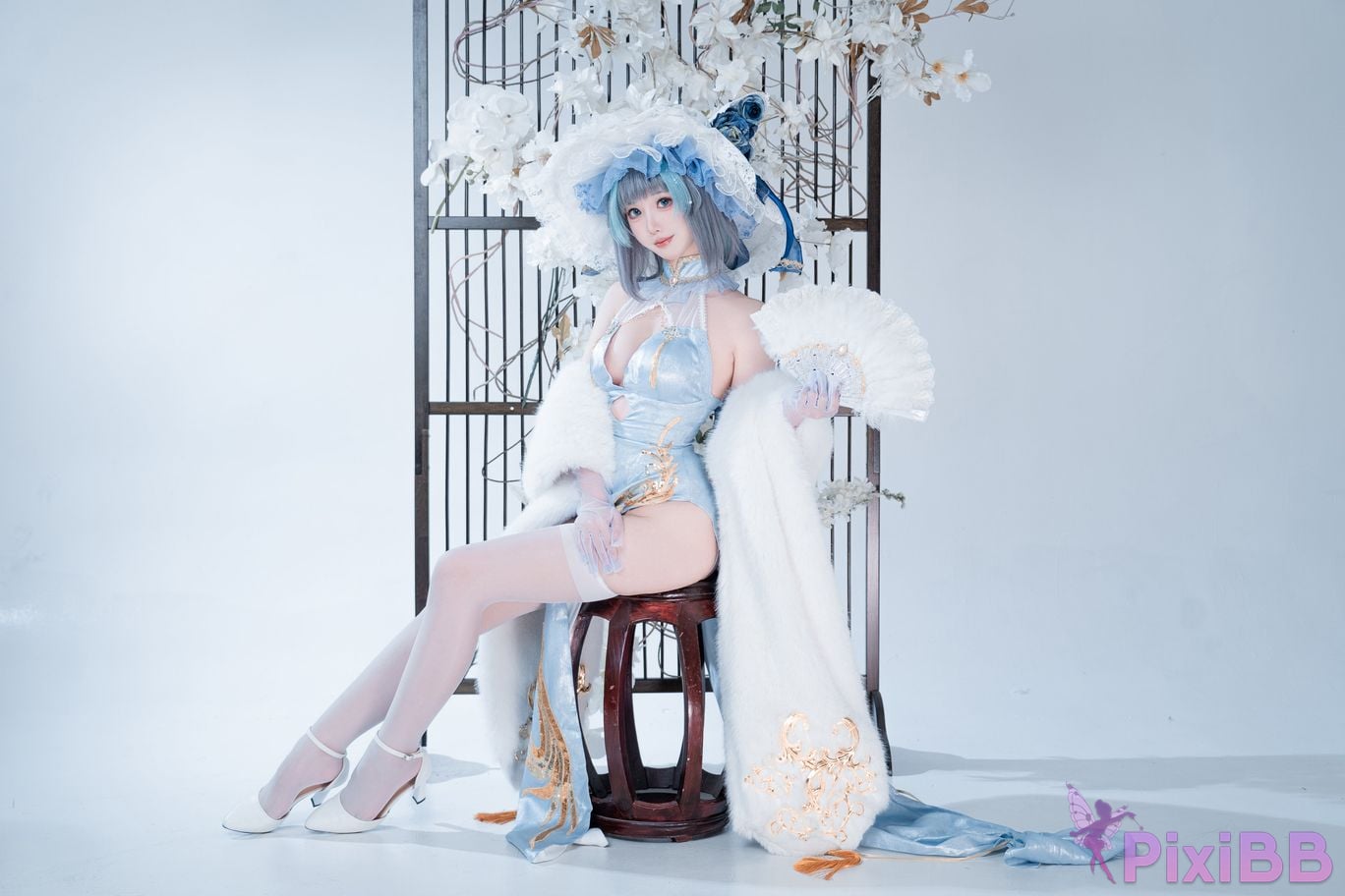 Cosplayer Noodle Fairy azur lane Cheshire cat blue cheongsam PixiBB.COM 012