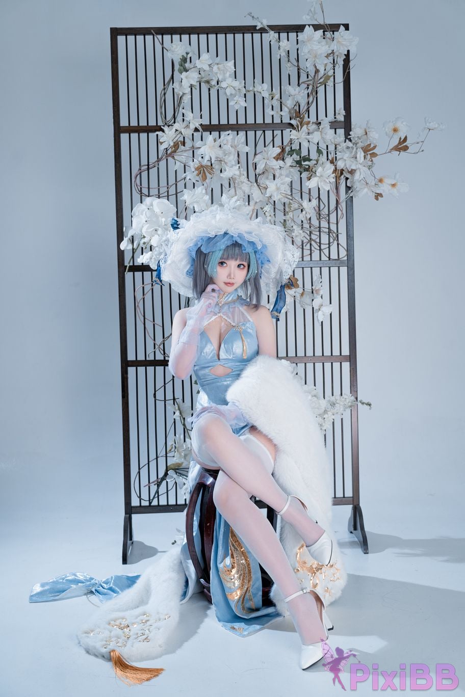 Cosplayer Noodle Fairy azur lane Cheshire cat blue cheongsam PixiBB.COM 013