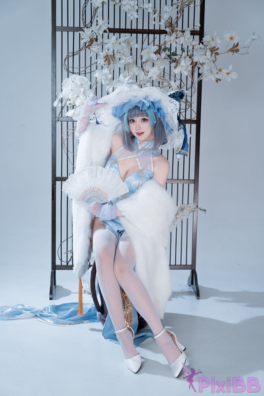 Cosplayer Noodle Fairy azur lane Cheshire cat blue cheongsam PixiBB.COM 014