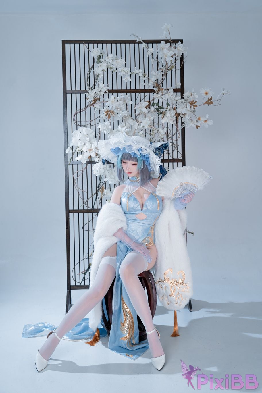 Cosplayer Noodle Fairy azur lane Cheshire cat blue cheongsam PixiBB.COM 015
