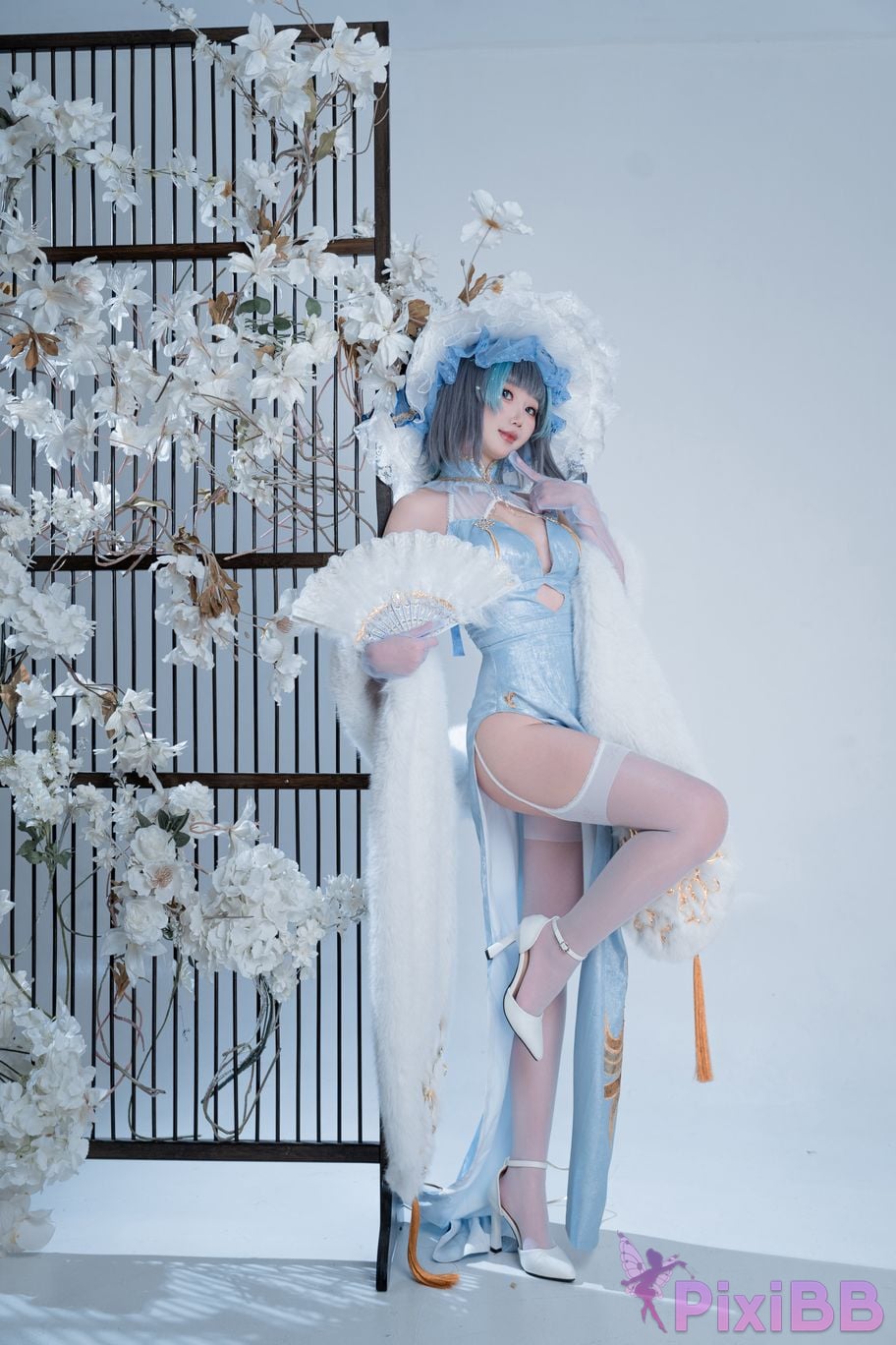 Cosplayer Noodle Fairy azur lane Cheshire cat blue cheongsam PixiBB.COM 016
