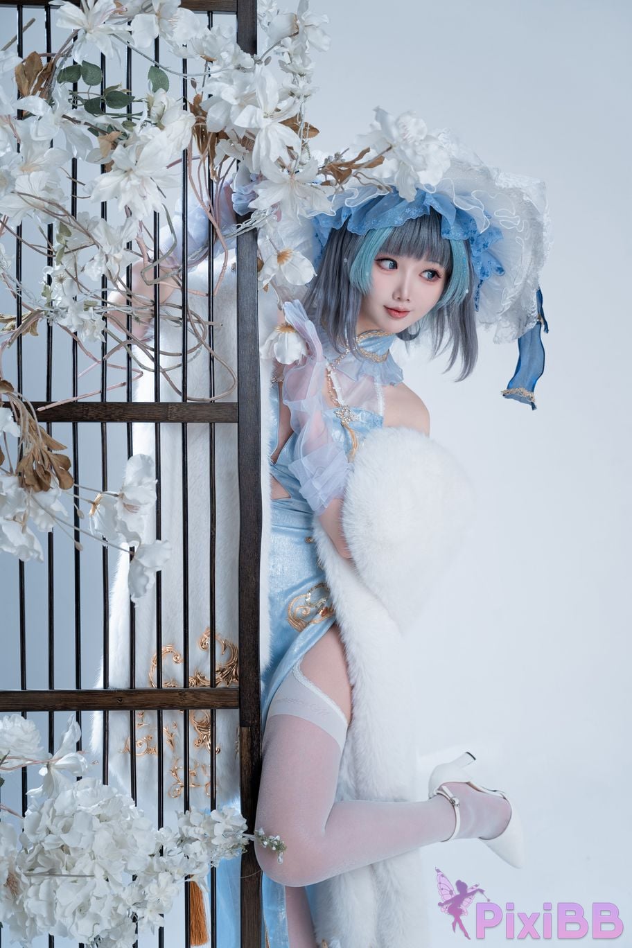Cosplayer Noodle Fairy azur lane Cheshire cat blue cheongsam PixiBB.COM 017