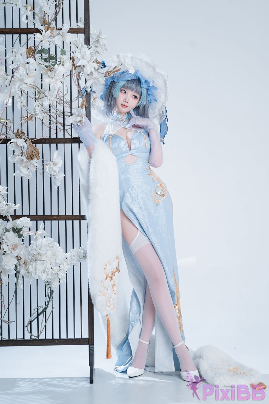 Cosplayer Noodle Fairy azur lane Cheshire cat blue cheongsam PixiBB.COM 018