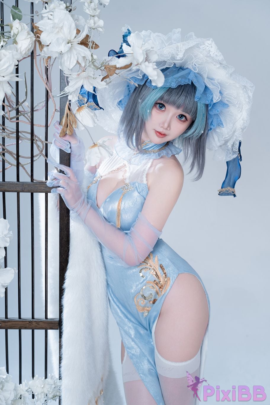 Cosplayer Noodle Fairy azur lane Cheshire cat blue cheongsam PixiBB.COM 019