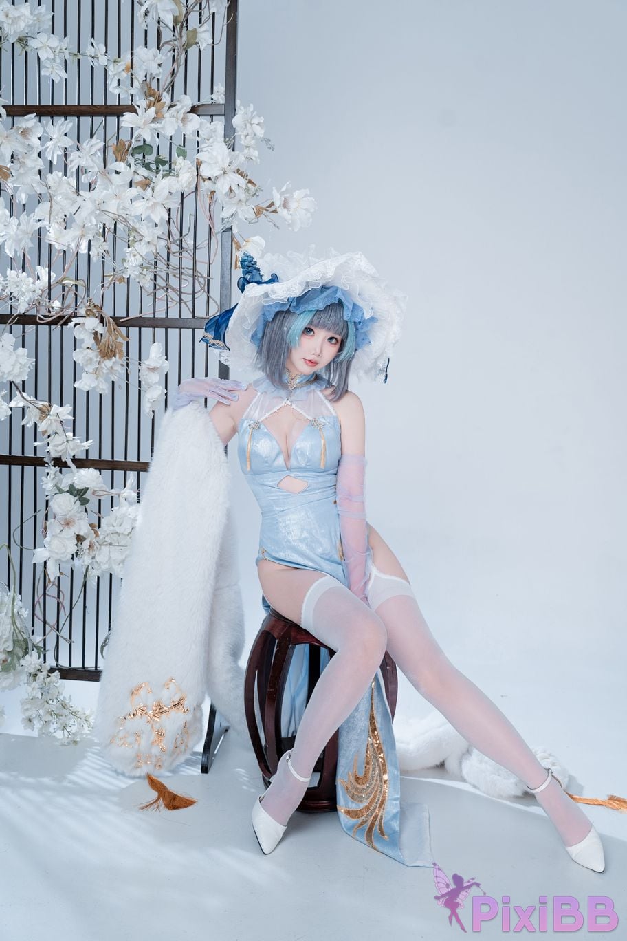Cosplayer Noodle Fairy azur lane Cheshire cat blue cheongsam PixiBB.COM 020