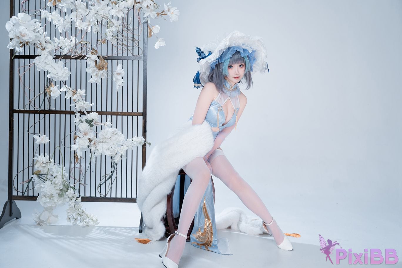 Cosplayer Noodle Fairy azur lane Cheshire cat blue cheongsam PixiBB.COM 021