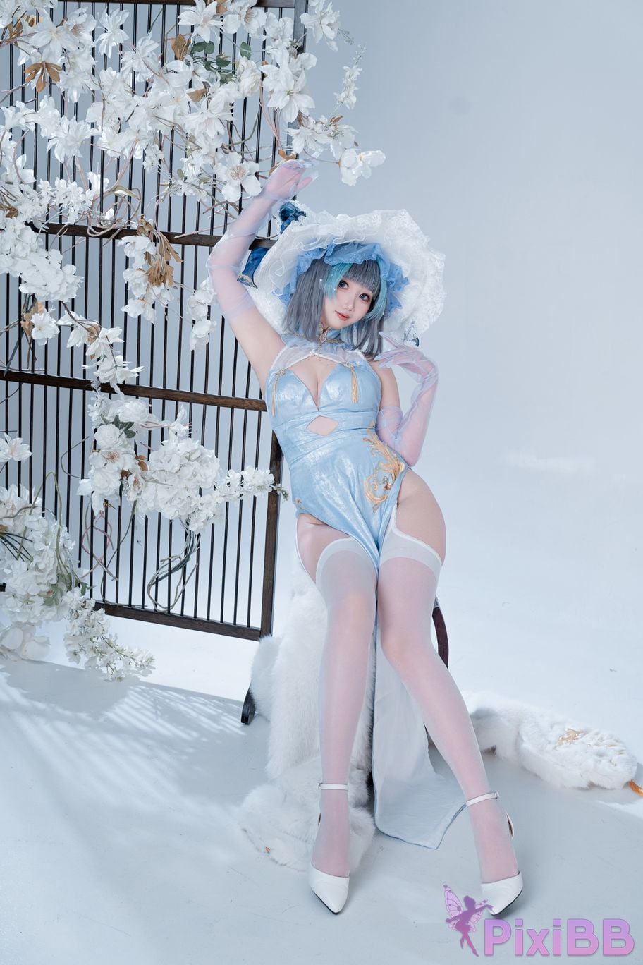 Cosplayer Noodle Fairy azur lane Cheshire cat blue cheongsam PixiBB.COM 022