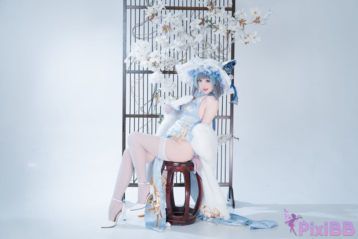 Cosplayer Noodle Fairy azur lane Cheshire cat blue cheongsam PixiBB.COM 023
