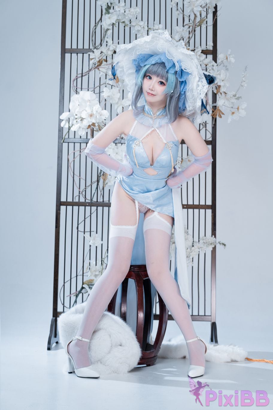 Cosplayer Noodle Fairy azur lane Cheshire cat blue cheongsam PixiBB.COM 025