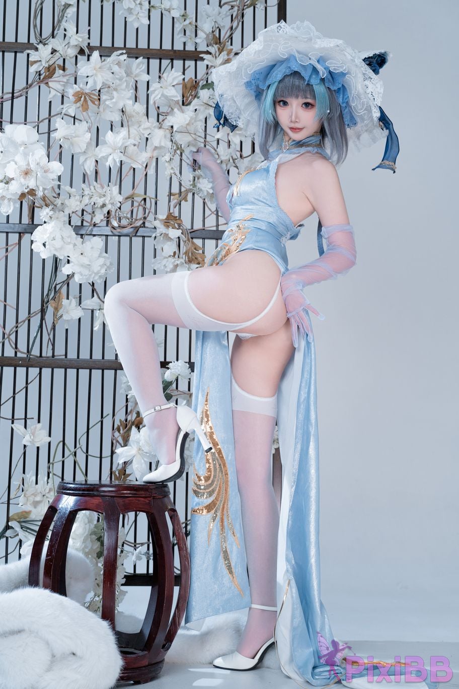 Cosplayer Noodle Fairy azur lane Cheshire cat blue cheongsam PixiBB.COM 027