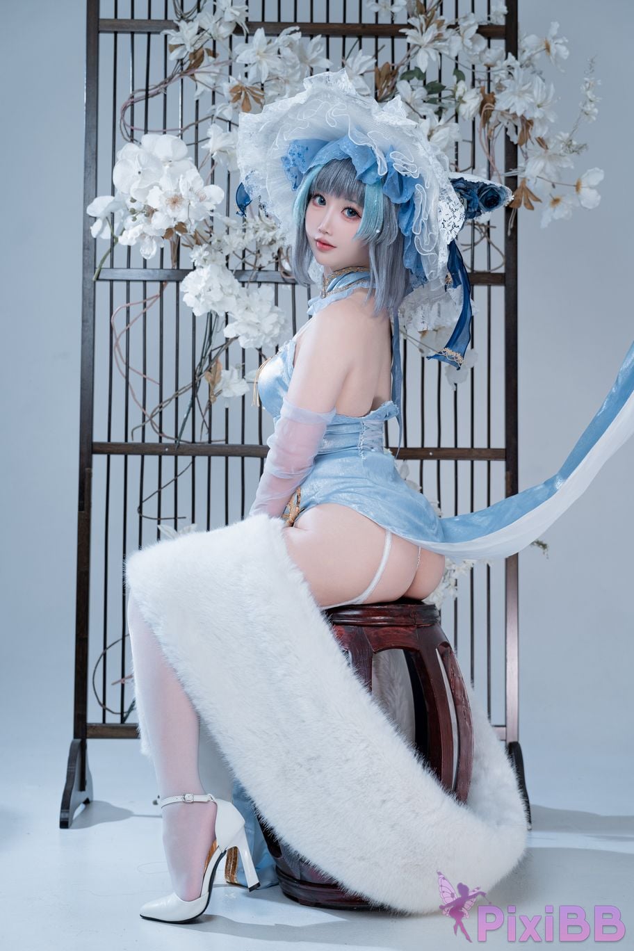 Cosplayer Noodle Fairy azur lane Cheshire cat blue cheongsam PixiBB.COM 028
