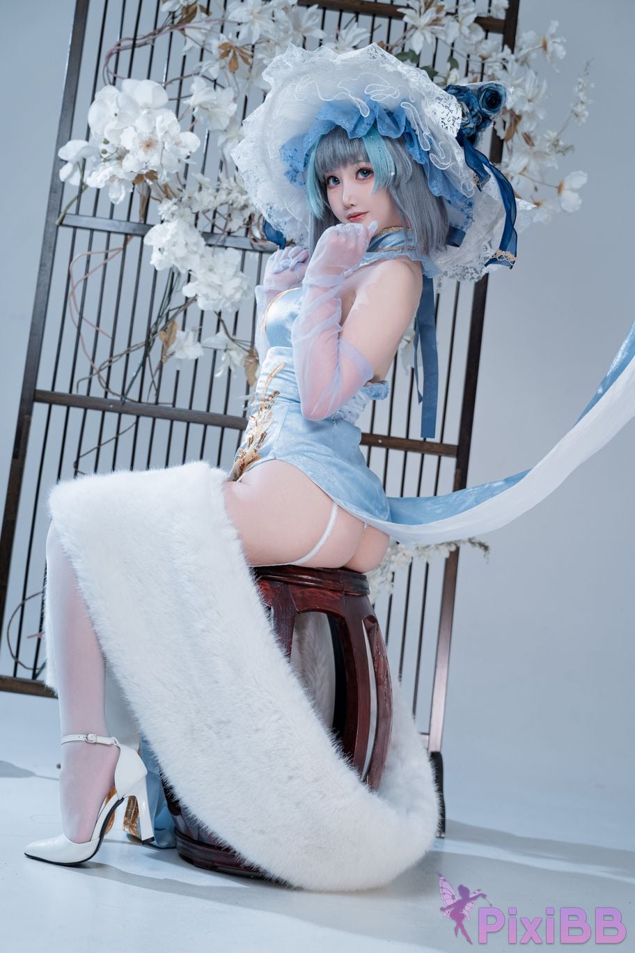 Cosplayer Noodle Fairy azur lane Cheshire cat blue cheongsam PixiBB.COM 029