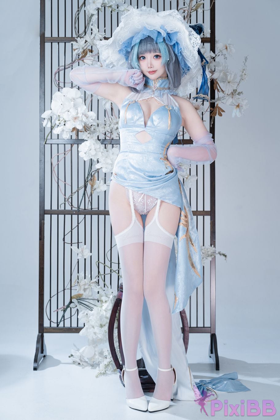Cosplayer Noodle Fairy azur lane Cheshire cat blue cheongsam PixiBB.COM 032