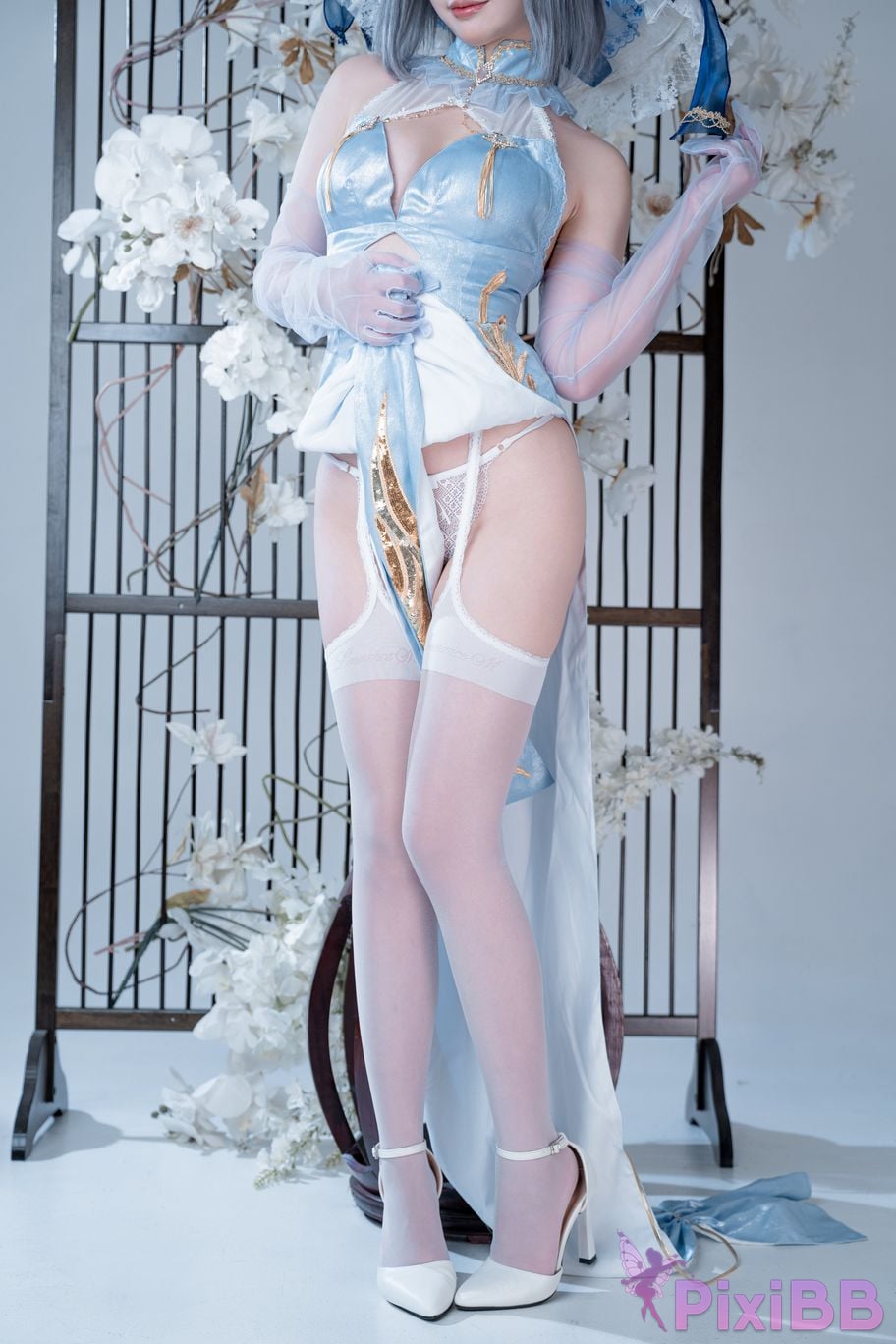 Cosplayer Noodle Fairy azur lane Cheshire cat blue cheongsam PixiBB.COM 033