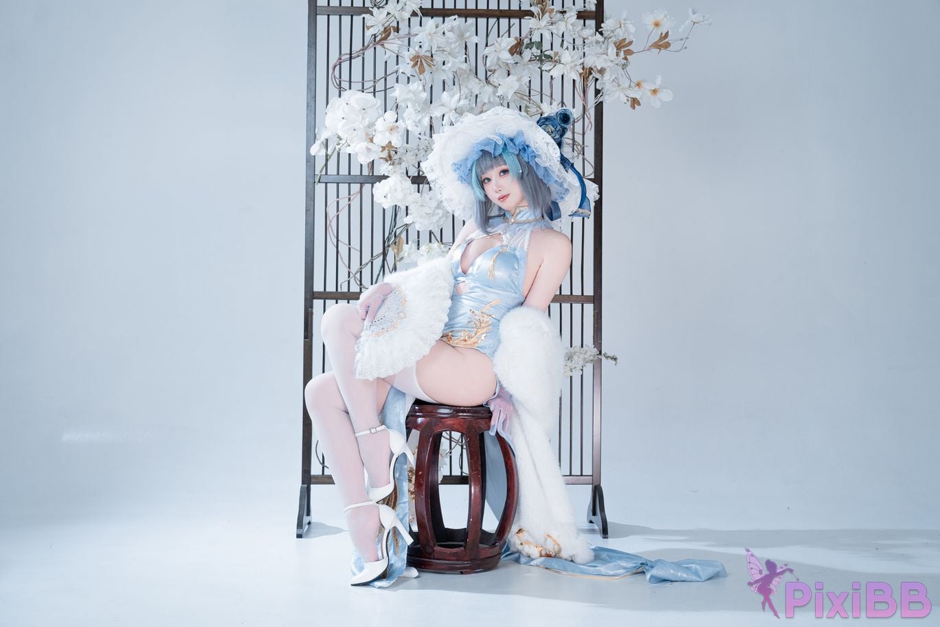 Cosplayer Noodle Fairy azur lane Cheshire cat blue cheongsam PixiBB.COM 034