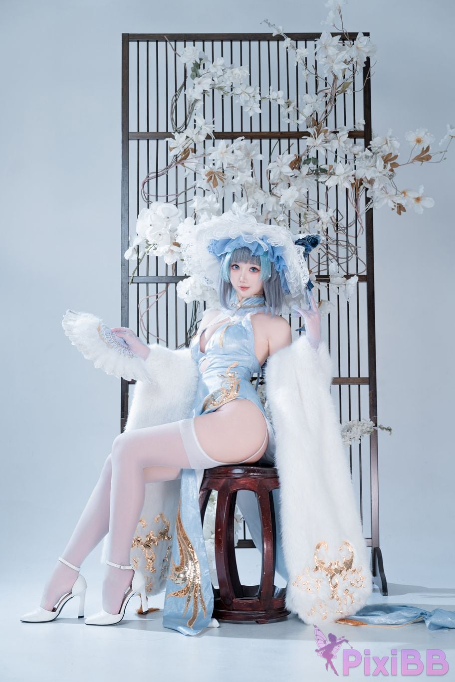 Cosplayer Noodle Fairy azur lane Cheshire cat blue cheongsam PixiBB.COM 036