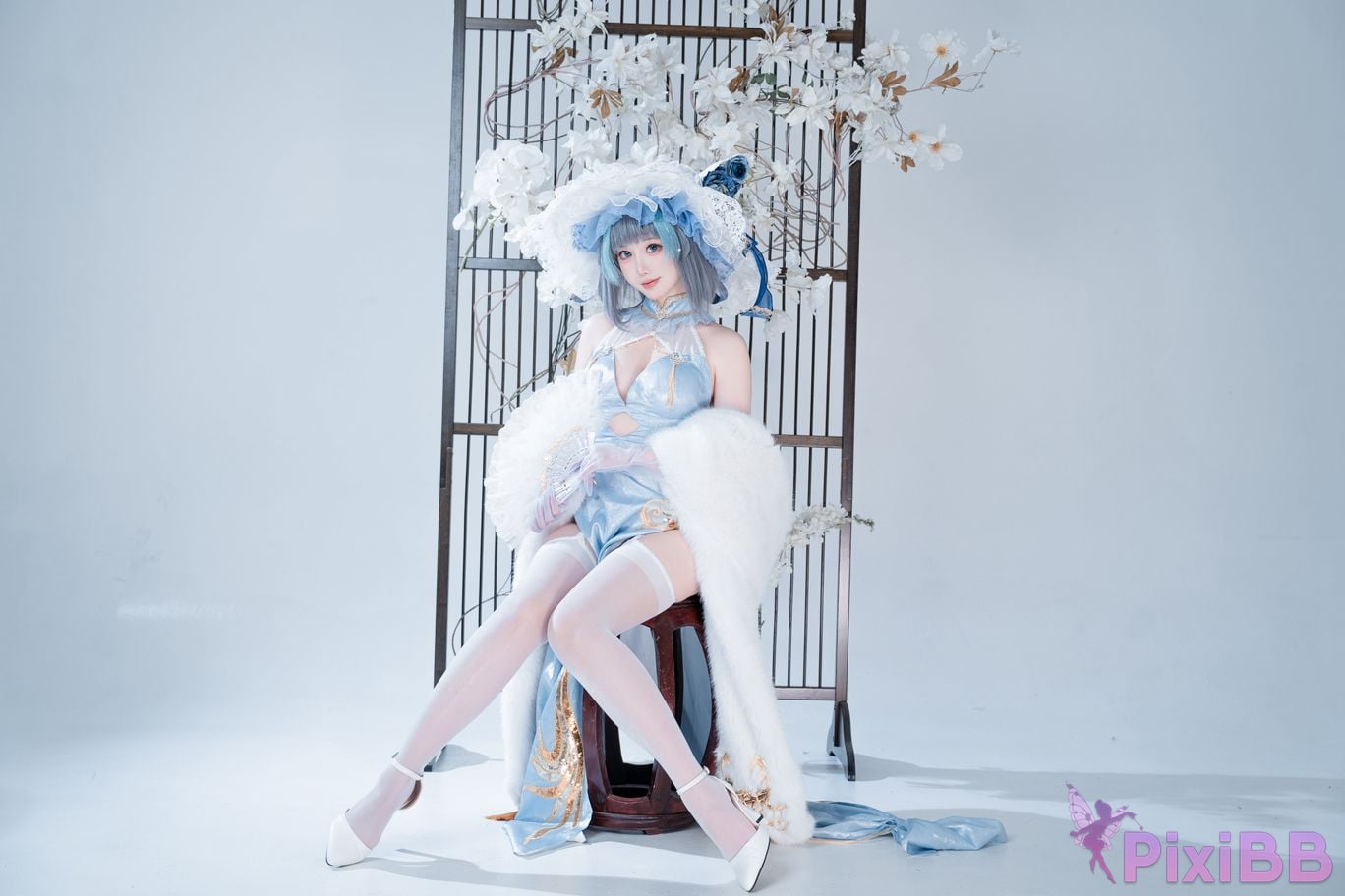 Cosplayer Noodle Fairy azur lane Cheshire cat blue cheongsam PixiBB.COM 037