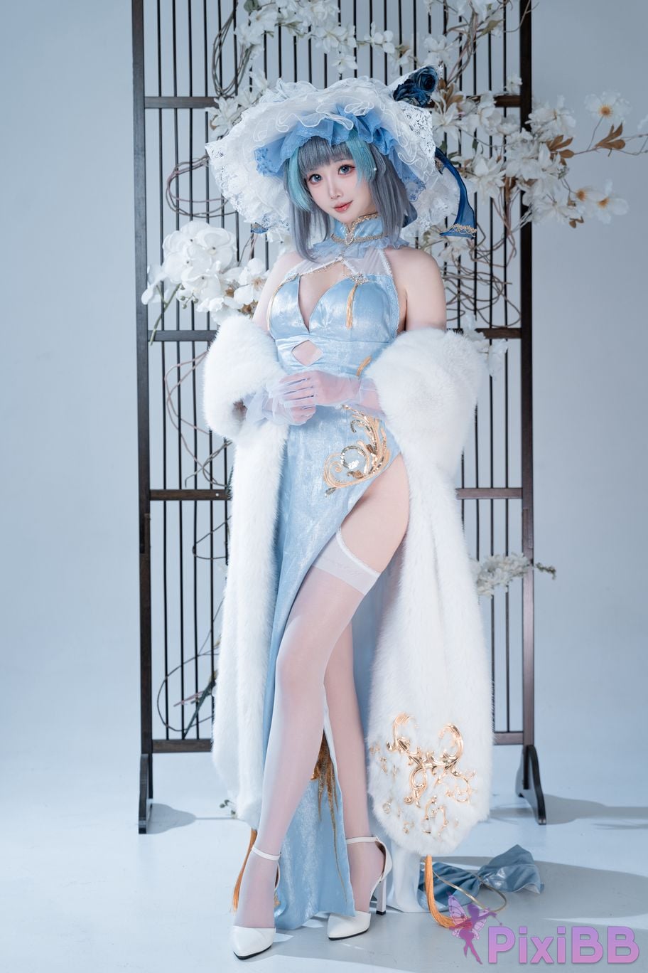 Cosplayer Noodle Fairy azur lane Cheshire cat blue cheongsam PixiBB.COM 038