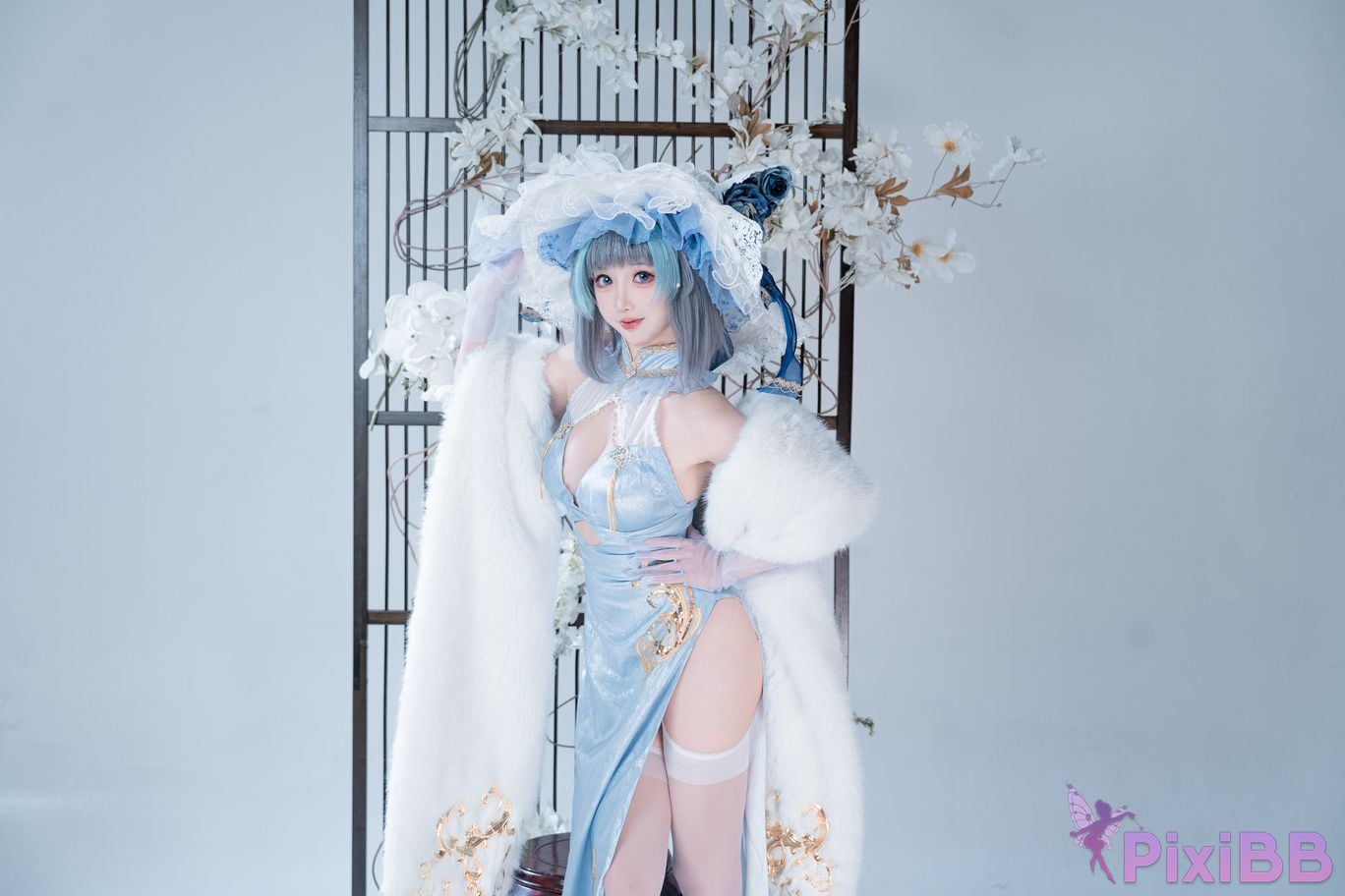 Cosplayer Noodle Fairy azur lane Cheshire cat blue cheongsam PixiBB.COM 039
