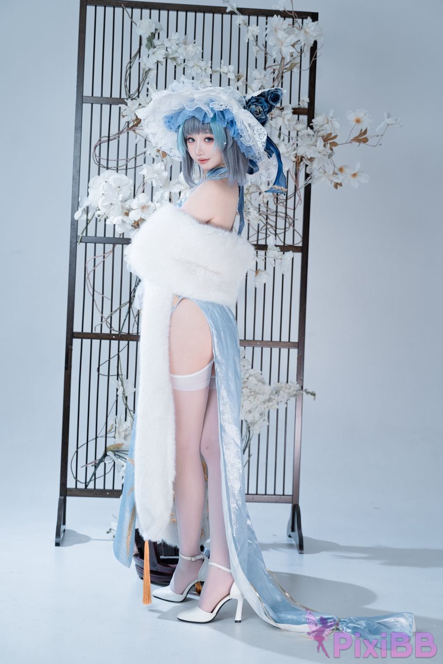 Cosplayer Noodle Fairy azur lane Cheshire cat blue cheongsam PixiBB.COM 040