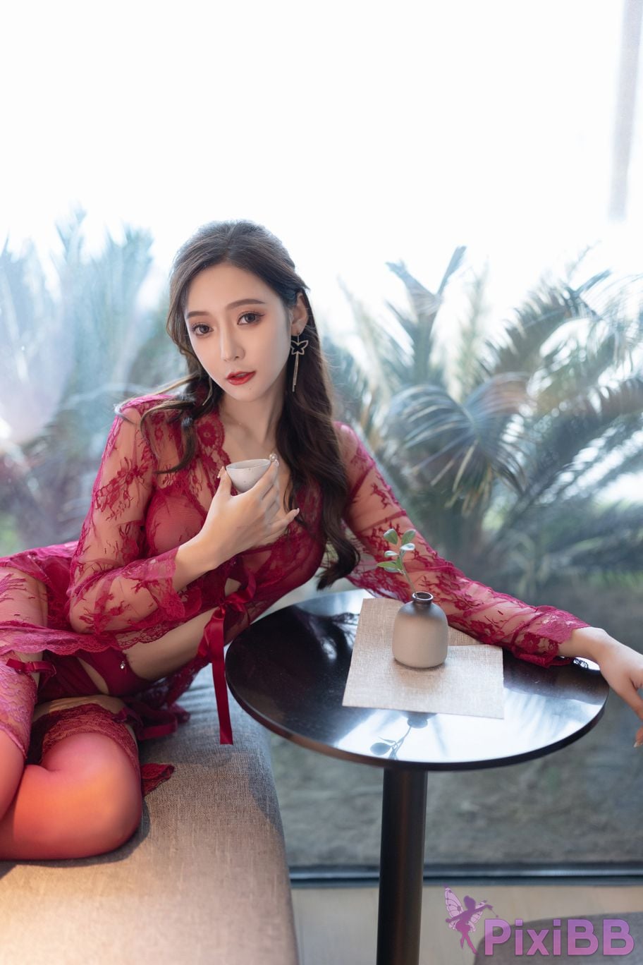 No watermark for in app purchases Wang Xinyao Yanni Burgundy sexy suit PixiBB.COM 005