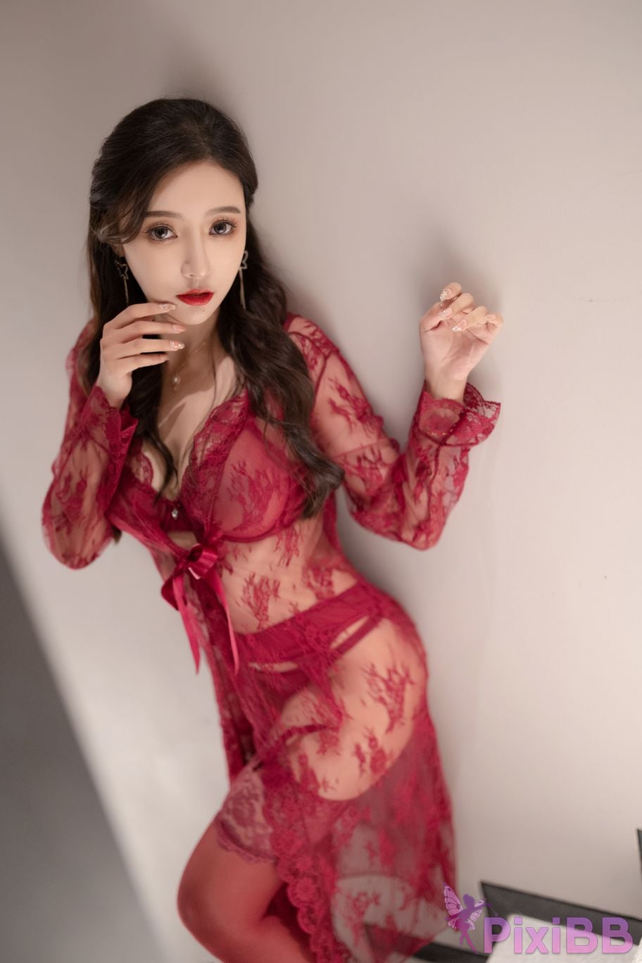 No watermark for in app purchases Wang Xinyao Yanni Burgundy sexy suit PixiBB.COM 006