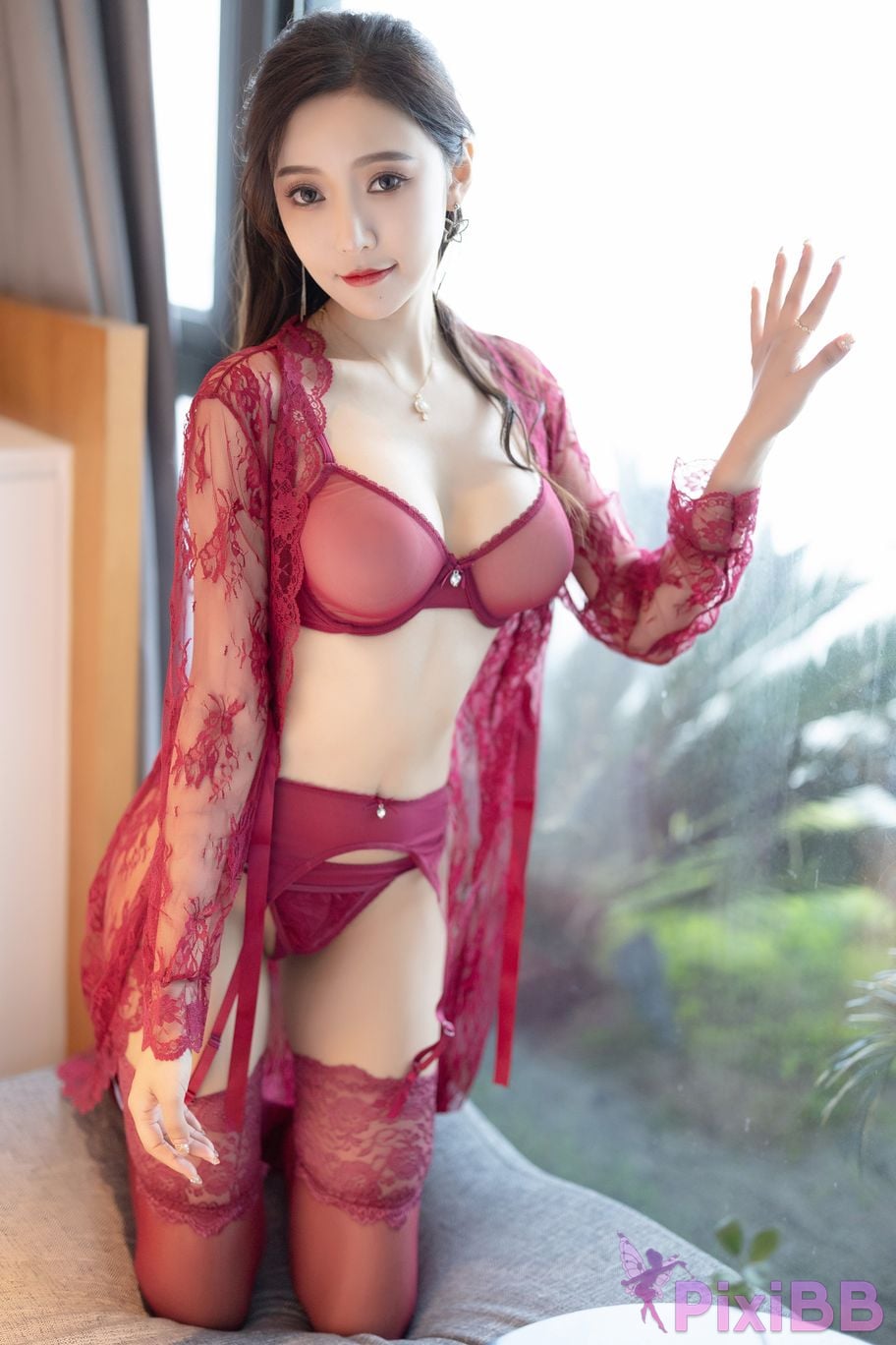 No watermark for in app purchases Wang Xinyao Yanni Burgundy sexy suit PixiBB.COM 010
