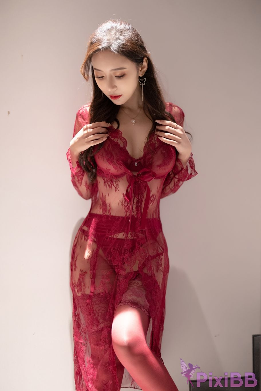 No watermark for in app purchases Wang Xinyao Yanni Burgundy sexy suit PixiBB.COM 017