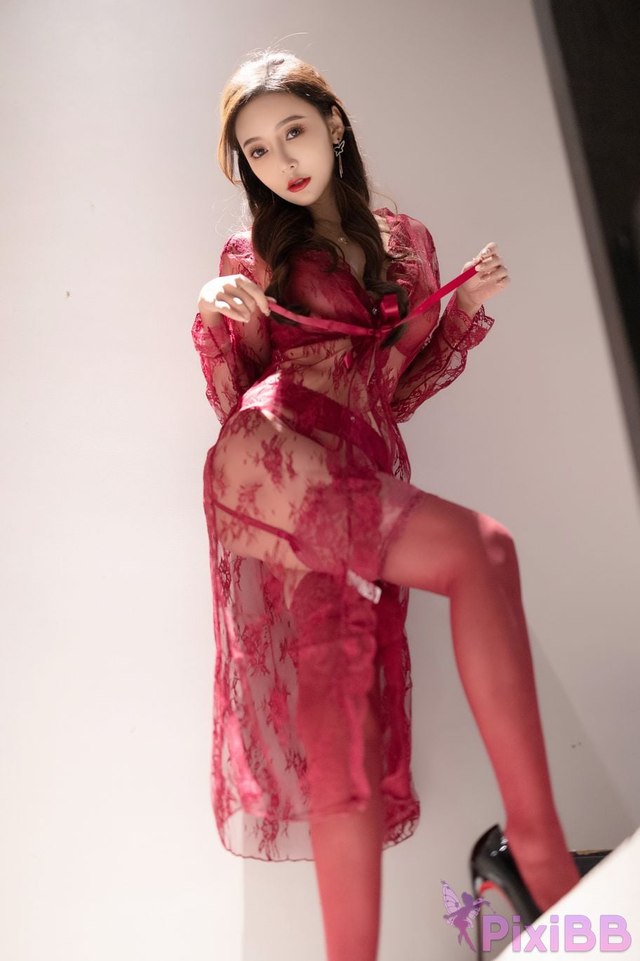 No watermark for in app purchases Wang Xinyao Yanni Burgundy sexy suit PixiBB.COM 018