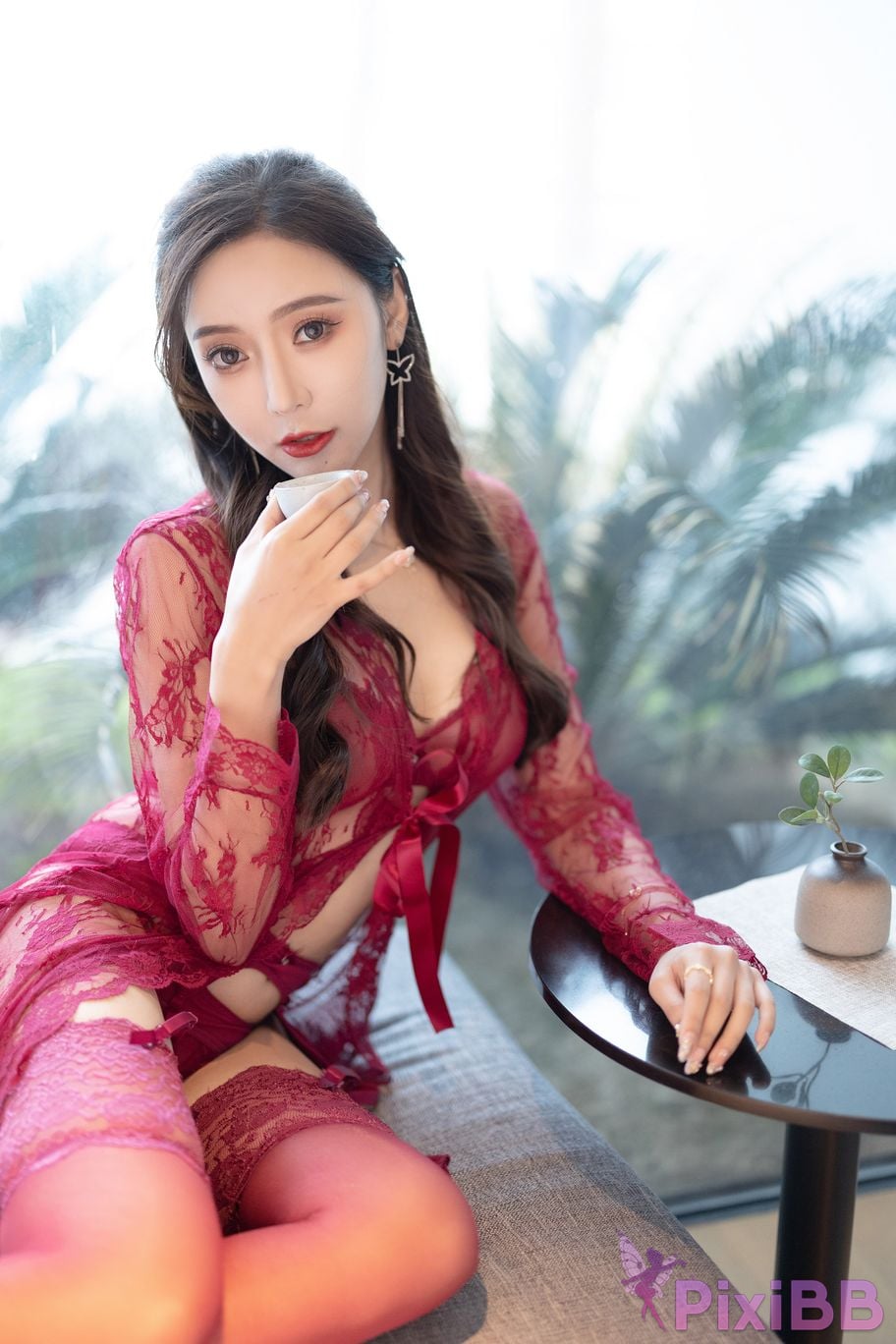 No watermark for in app purchases Wang Xinyao Yanni Burgundy sexy suit PixiBB.COM 022