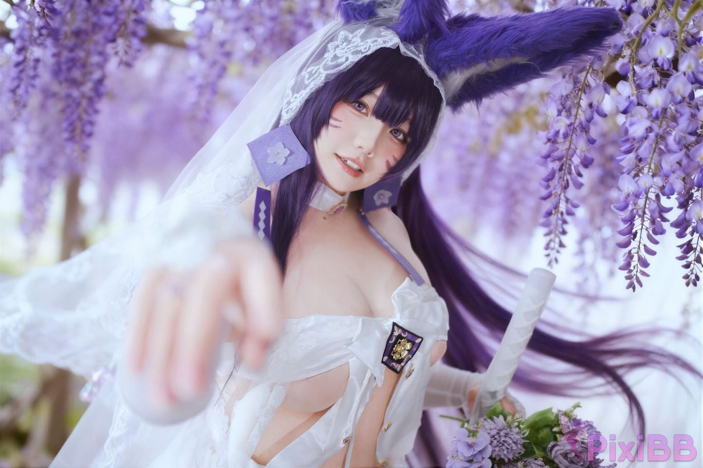 Cosplayer Ah Ban is very happy today azur lane Musashi vows to marry wedding dress PixiBB.COM 007