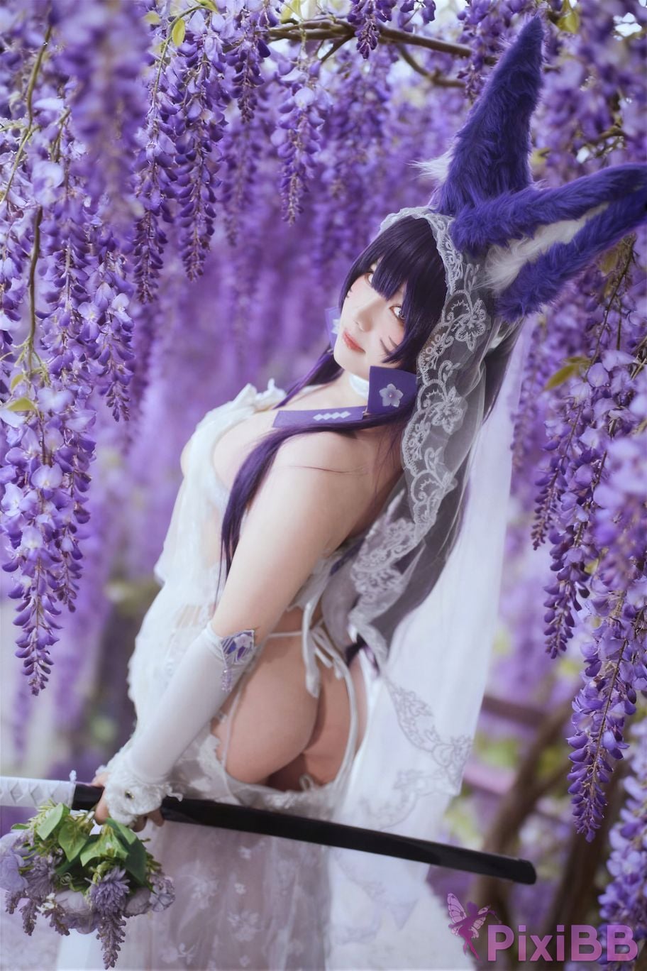 Cosplayer Ah Ban is very happy today azur lane Musashi vows to marry wedding dress PixiBB.COM 010