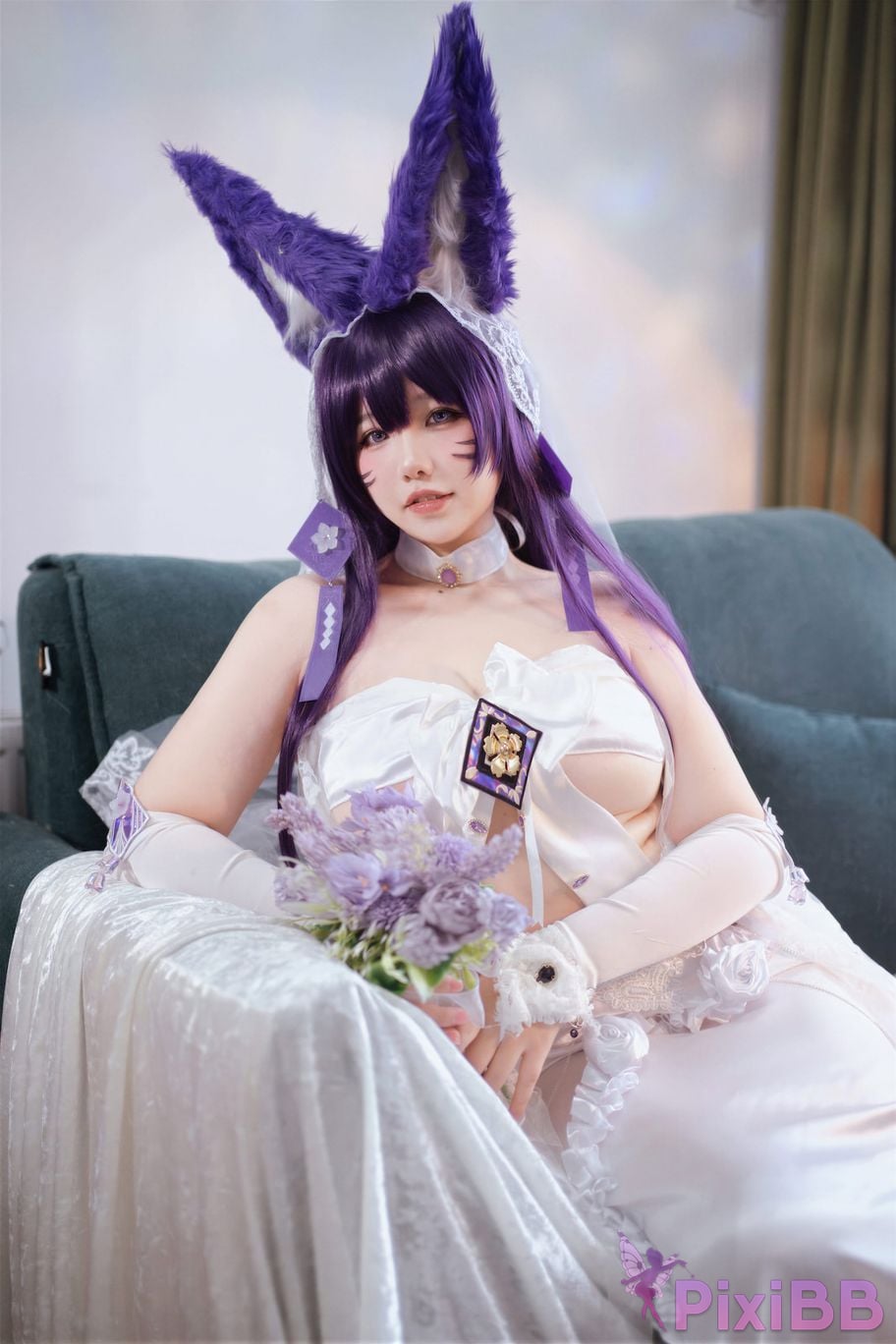 Cosplayer Ah Ban is very happy today azur lane Musashi vows to marry wedding dress PixiBB.COM 011