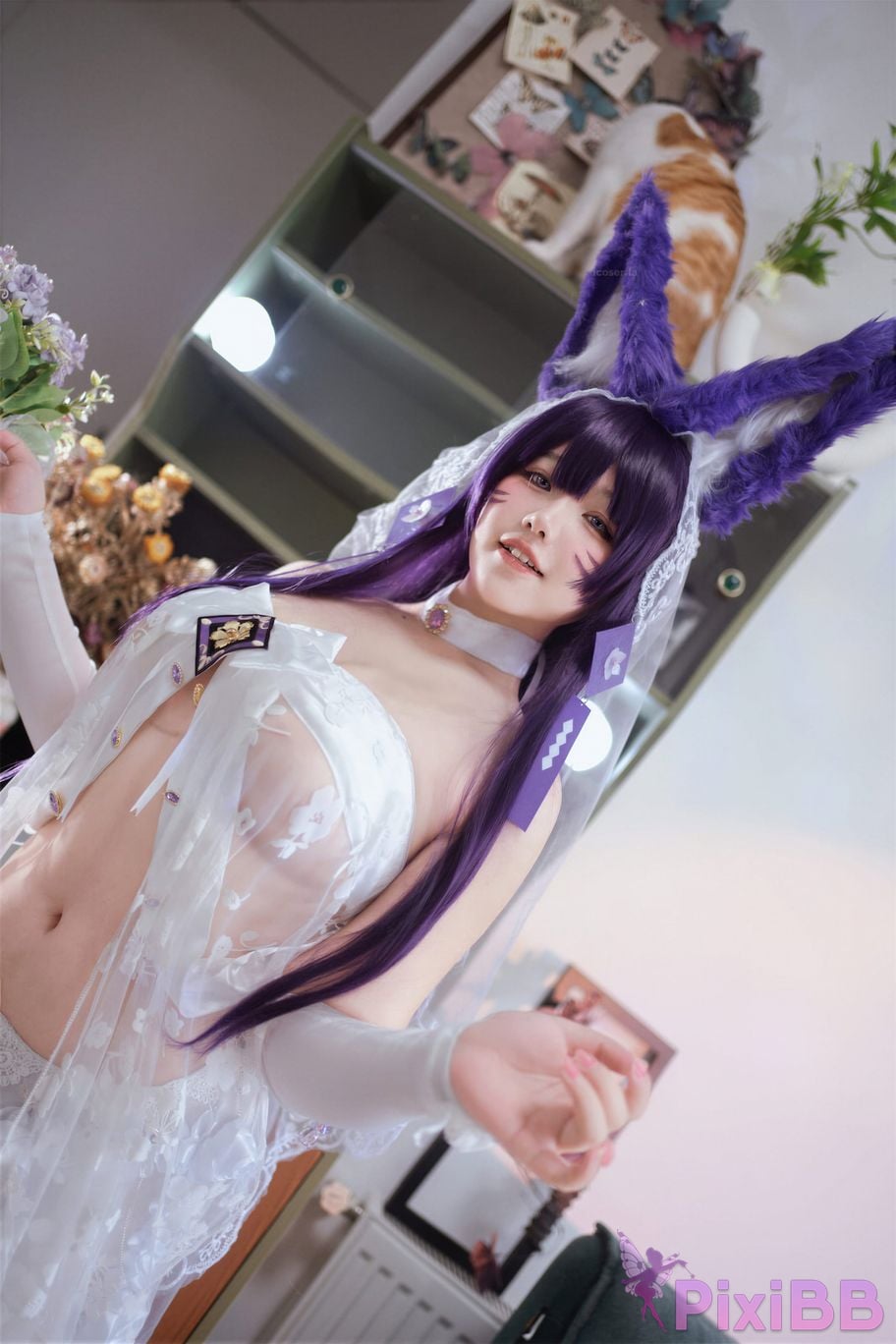 Cosplayer Ah Ban is very happy today azur lane Musashi vows to marry wedding dress PixiBB.COM 017