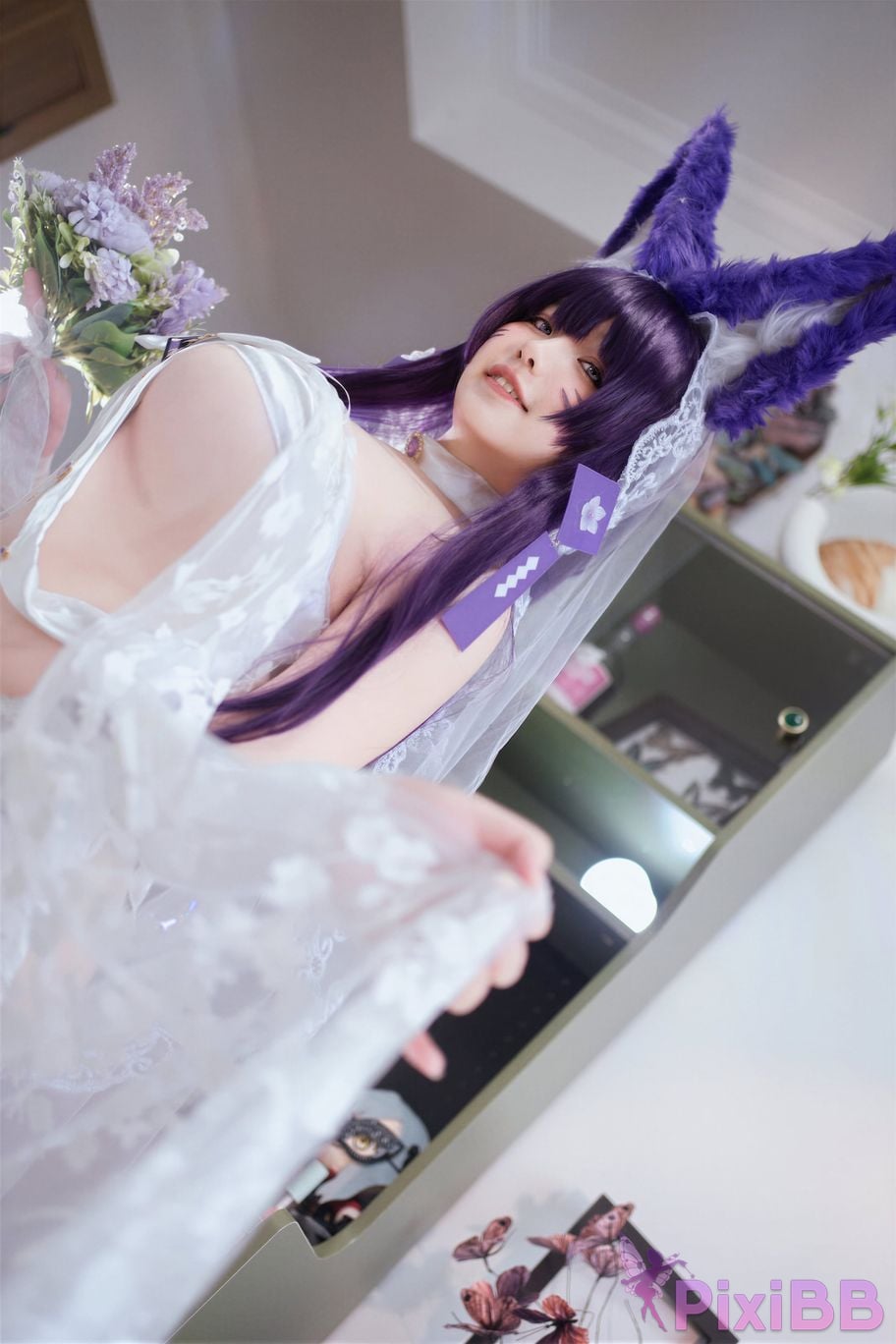 Cosplayer Ah Ban is very happy today azur lane Musashi vows to marry wedding dress PixiBB.COM 020