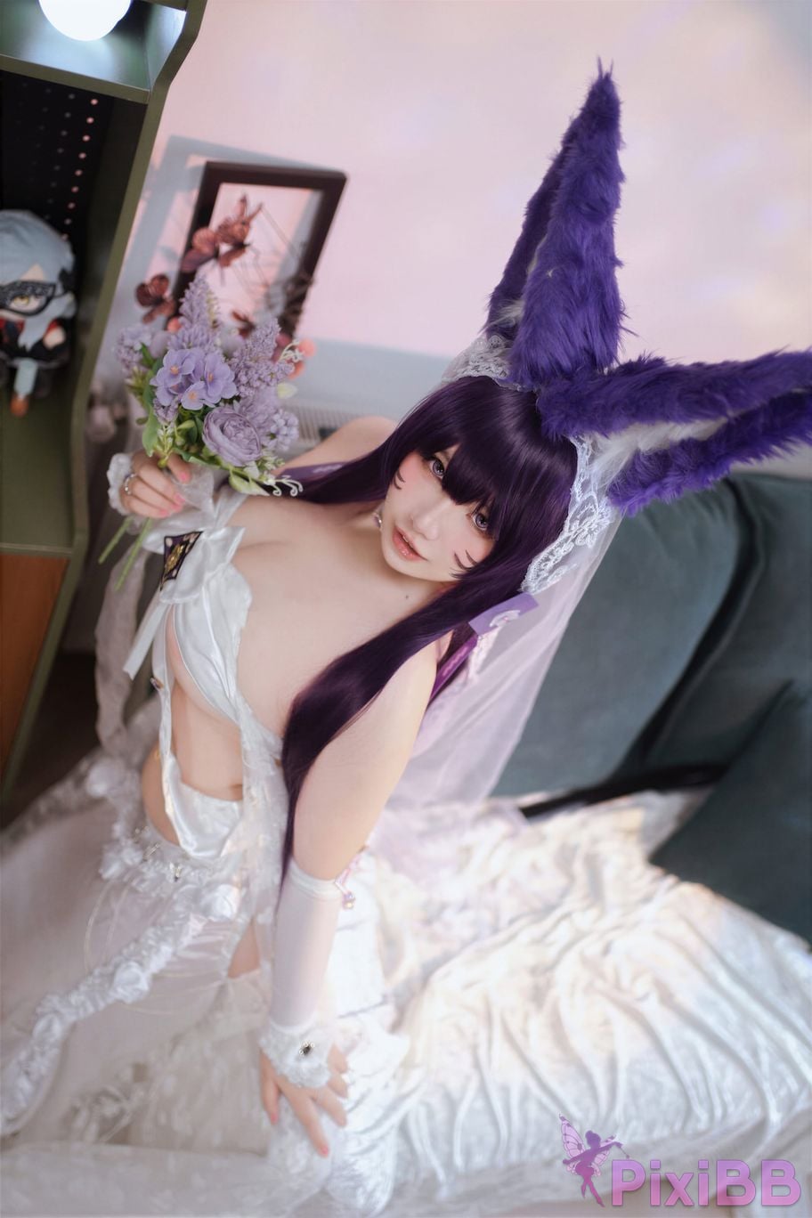 Cosplayer Ah Ban is very happy today azur lane Musashi vows to marry wedding dress PixiBB.COM 022
