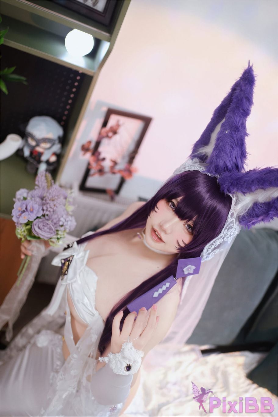 Cosplayer Ah Ban is very happy today azur lane Musashi vows to marry wedding dress PixiBB.COM 030