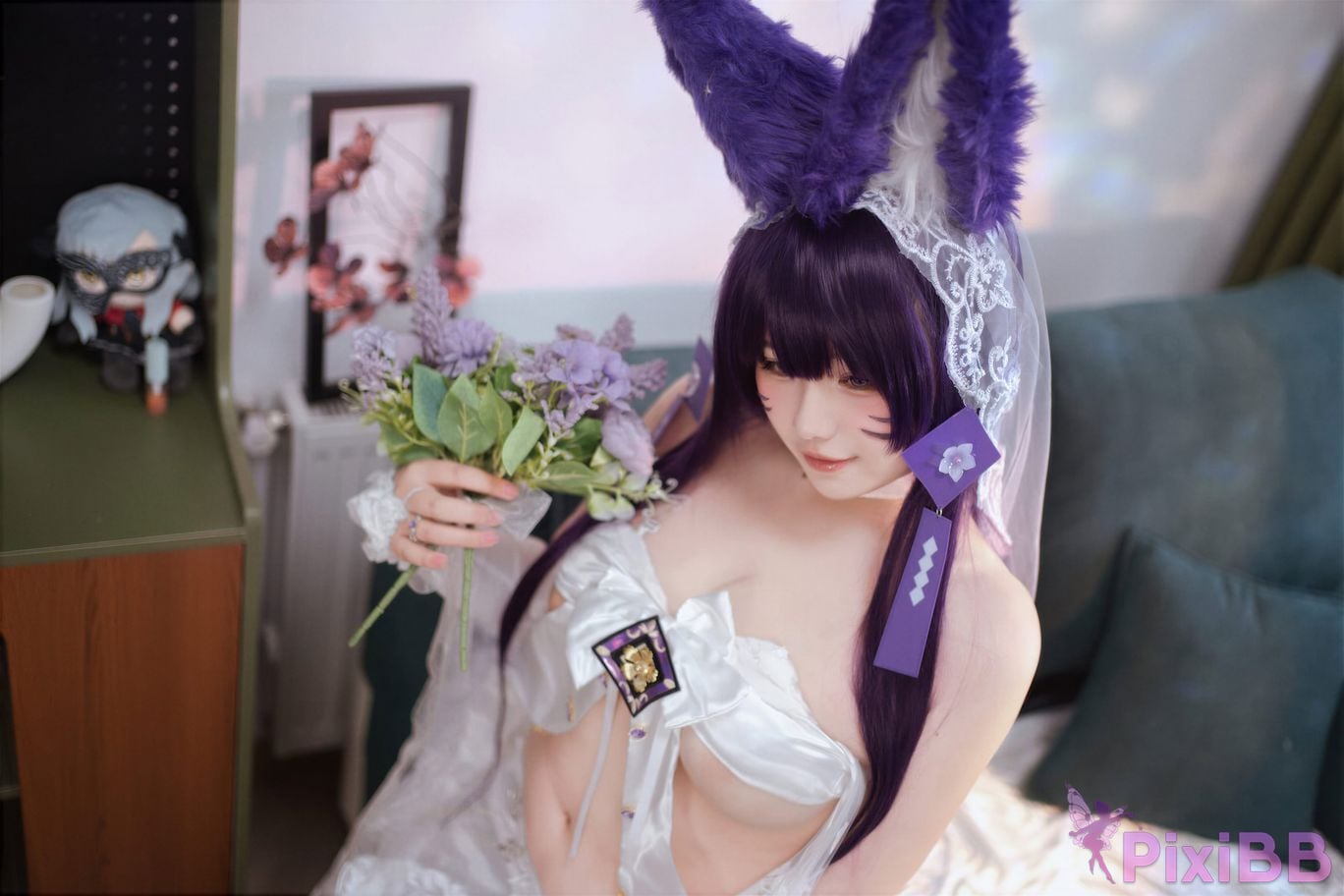Cosplayer Ah Ban is very happy today azur lane Musashi vows to marry wedding dress PixiBB.COM 032